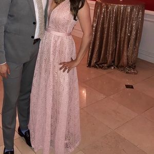 Boutique Ali lace plunge neck maxi dress in soft pink